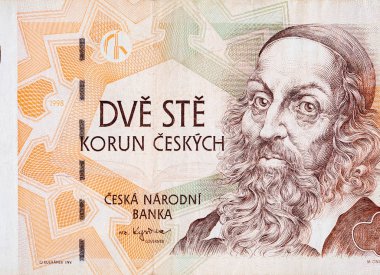 Jan Amos Komensky Çek parasından portre 200 Çek Korun banknotu