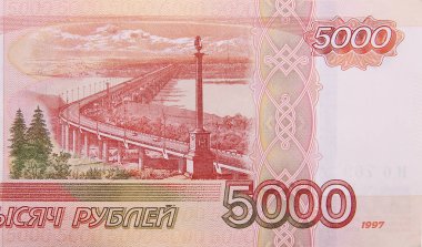 Rus 5000 rublelik banknot. Makro banknot parçasını kapat.