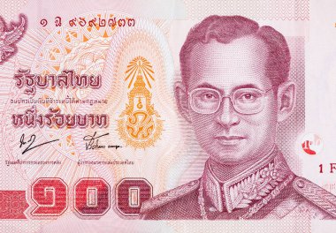 Kral Bhumibol Adulyadej 'in 100 Baht Tayland para faturası.