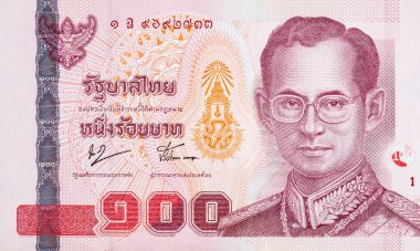 Kral Bhumibol Adulyadej 'in 100 Baht Tayland para faturası.