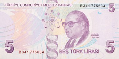 Türkiye 'den ünlü bilim tarihçisi Aydın Sayili Portresi 5 Lira 2009 Banknote