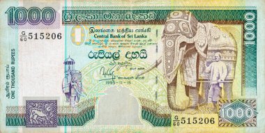 1000 Sri Lanka rupisi. Para faturası renkli banknot.