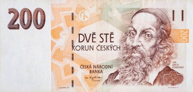 Jan Amos Komensky Çek parasından portre 200 Çek Korun banknotu