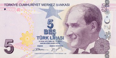 Türkiye Cumhurbaşkanı Mustafa Kemal Atatürk Portresi 5 Lira 2009 Banknotları