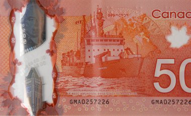 Kanada Sahil Güvenlik Gemisi Amundsen Araştırma Buzkıranı Kanada 'da 50 Dolar 2012 Polimer Banknote Parçası