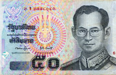 Kral Bhumibol Adulyadej 'in 50 Baht Tayland para faturası.
