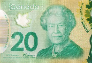 Majesteleri Kraliçe Il. Elizabeth Kanada 'dan 20 Dolar 2012 Polymer Banknote Parçası