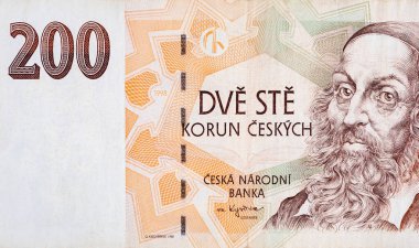 Jan Amos Komensky Çek parasından portre 200 Çek Korun banknotu