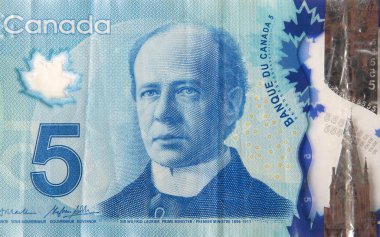 Kanada 'dan Sir Wilfrid Laurier Portresi 5 Dolar 2013 Polymer Banknotları Parçası