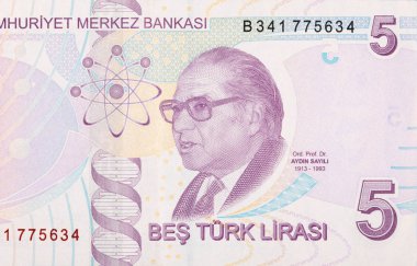 Türkiye 'den ünlü bilim tarihçisi Aydın Sayili Portresi 5 Lira 2009 Banknote