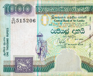 1000 Sri Lanka rupisi. Para faturası renkli banknot.