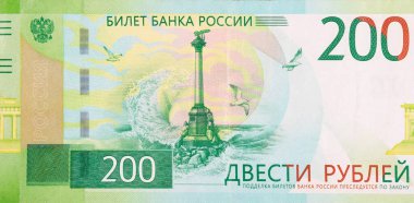 Yeni yeşil Rus 200 rublelik banknotta batmış gemilerin anıtı.