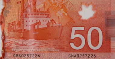 Kanada Sahil Güvenlik Gemisi Amundsen Araştırma Buzkıranı Kanada 'da 50 Dolar 2012 Polimer Banknote Parçası