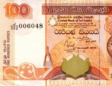 100 Sri Lanka rupi banknotunun parçası Sri Lanka 'nın ulusal para birimidir.