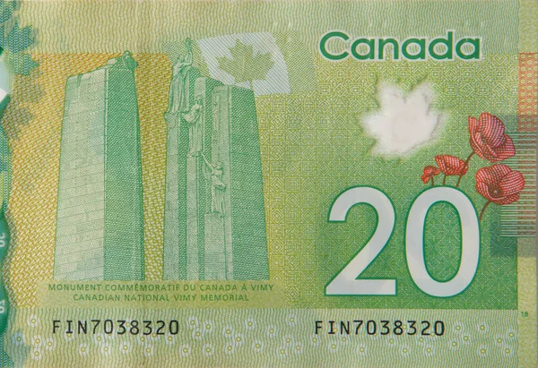 Canadian National Vimy Memorial from Canada 20 Dollars 2012 Polymer Banknote fragment — Stock Photo, Image