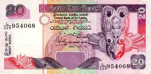 Fragment av 20 Sri Lanka rupier sedel är nationell valuta i Sri Lanka — Stockfoto