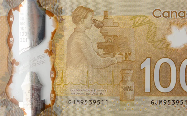 Inzulin felfedezése a cukorbetegség kezelésére Kanadából 100 dollár 2011 Polimer bankjegyek — Stock Fotó