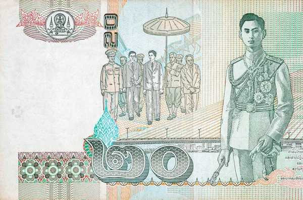 Король Пумипон Adulyadej на 20 бат Таиланд деньги законопроект закрыть — стоковое фото