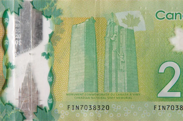 Canadian National Vimy Memorial from Canada 20 Dollars 2012 Polymer Banknote fragment — Stock Photo, Image