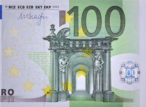 Přední část 100 eurobankovek zblízka s drobnými zelenými detaily — Stock fotografie