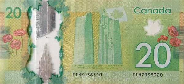 Canadian National Vimy Memorial from Canada 20 Dollars 2012 Polymer Banknote fragment — Stock Photo, Image