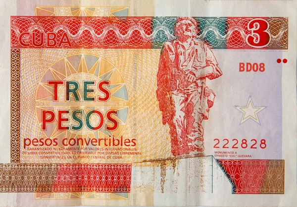 Che Guevara monument op cubaans bankbiljet van oranje drie pesos convertibles 2016 — Stockfoto