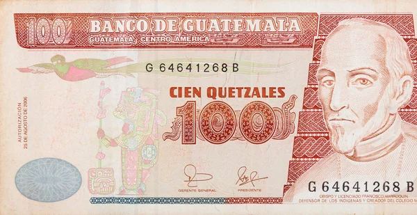 Bischof und Junggeselle francisco marroquin auf guatemala 100 quetzales 2007 banknotenfragment — Stockfoto