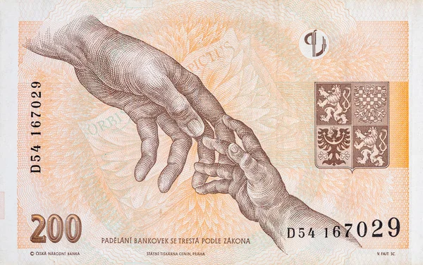 Czech Republic 200 Korun 1998 Bank Note close up bill fragment — 스톡 사진