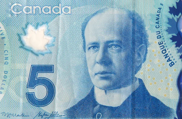 Sir Wilfrid Laurier Porträtt från Kanada 5 dollar 2013 Polymer Sedelfragment — Stockfoto