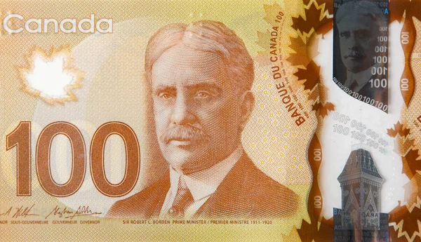 Robert borden portrait from canada 100 dollars 2011 polymer-banknotenfragment — Stockfoto