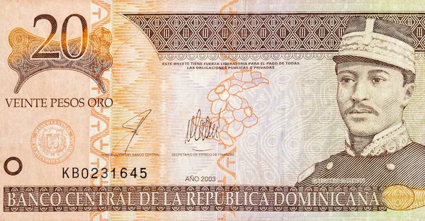 Gregorio Luperon porträtt avbildas på gamla tjugo peso not Dominikanska republiken pengar — Stockfoto