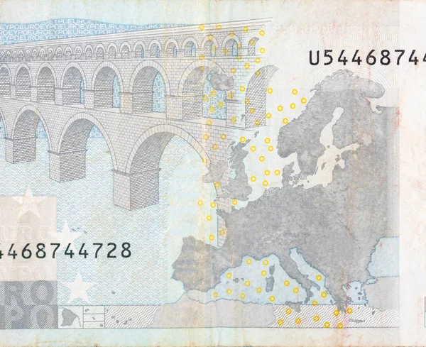 Fragment part of 5 euro banknote close-up with small brown details — 스톡 사진