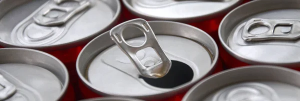 Many aluminium soda drink cans. Advertising for Soda drinks or tin cans mass manufacturing