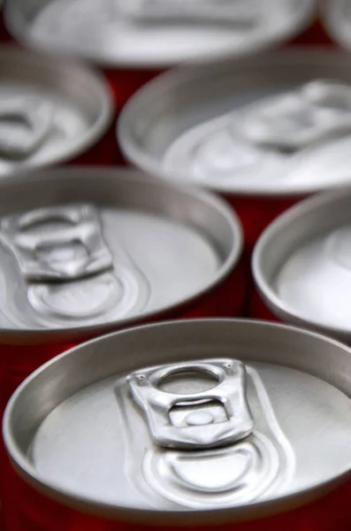 Many aluminium soda drink cans. Advertising for Soda drinks or tin cans mass manufacturing