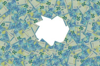 20 avroluk banknotun küçük mavi detaylarla yakın plan modeli
