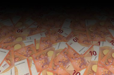 10 avroluk banknotun küçük kırmızı detaylarla yakın plan modeli