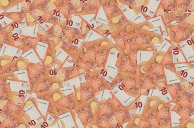 10 avroluk banknotun küçük kırmızı detaylarla yakın plan modeli