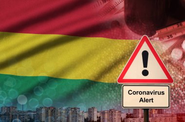 Bolivia flag and Coronavirus 2019-nCoV alert sign. Concept of high probability of novel coronavirus outbreak through traveling tourists clipart