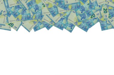 20 avroluk banknotun küçük mavi detaylarla yakın plan modeli