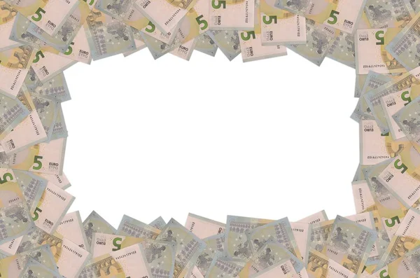 Parte del patrón de 5 billetes en euros primer plano con pequeños detalles marrones —  Fotos de Stock
