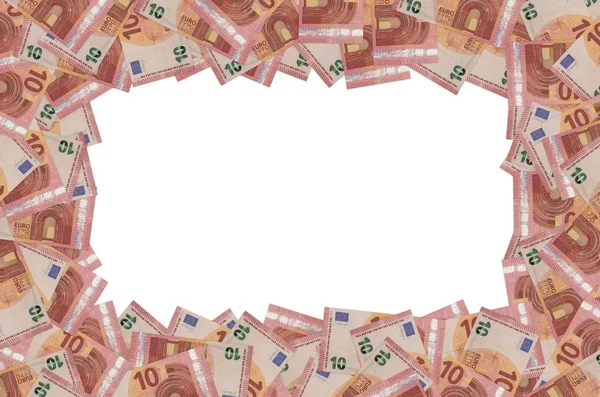 Patroondeel van 10 eurobankbiljetten close-up met kleine rode details — Stockfoto