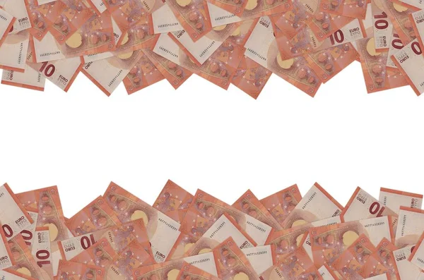 Patrón de parte de 10 billetes en euros de primer plano con pequeños detalles rojos —  Fotos de Stock