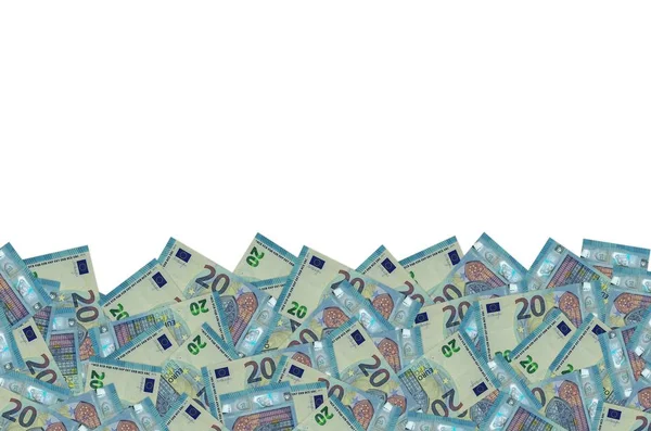 Parte sagomata del primo piano delle banconote in euro da 20 con piccoli dettagli blu — Foto Stock