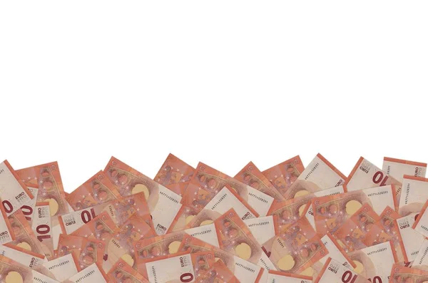 Patrón de parte de 10 billetes en euros de primer plano con pequeños detalles rojos — Foto de Stock