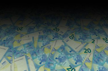 20 avroluk banknotun küçük mavi detaylarla yakın plan modeli