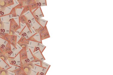 10 avroluk banknotun küçük kırmızı detaylarla yakın plan modeli