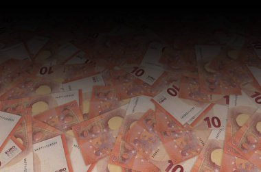 10 avroluk banknotun küçük kırmızı detaylarla yakın plan modeli