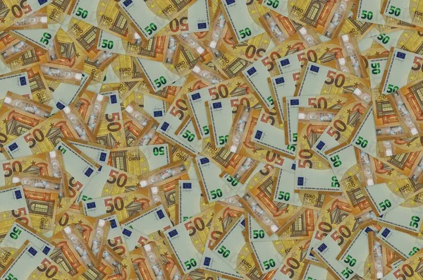 Padrão parte de 50 close-up de notas de euro com pequenos detalhes castanhos — Fotografia de Stock