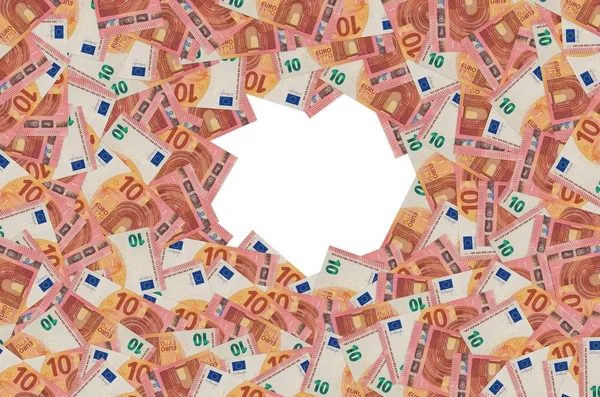 Wzór 10 zbliżenie banknotu euro z drobnymi czerwonymi detalami — Zdjęcie stockowe