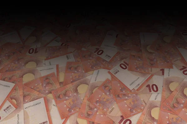 Patroondeel van 10 eurobankbiljetten close-up met kleine rode details — Stockfoto